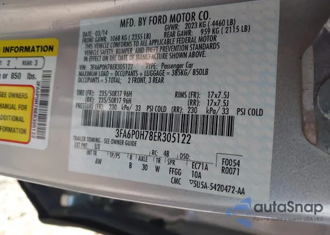 2014 Ford Fusion Se from USA, damaged, VIN 3FA6P0H78ER305122